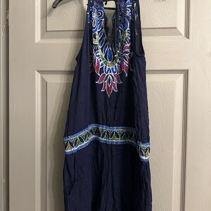 Trina Turk Floral Halter Romper in Navy and Multicolor